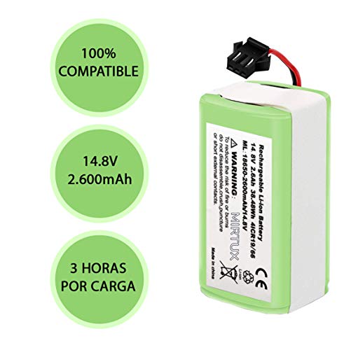 MIRTUX Batería Conga 1090 y 1190 reemplazo 14,8V 2600mah Li-Ion. Repuesto de Litio Recargable Compatible con Conga excelence 1190 y 1090