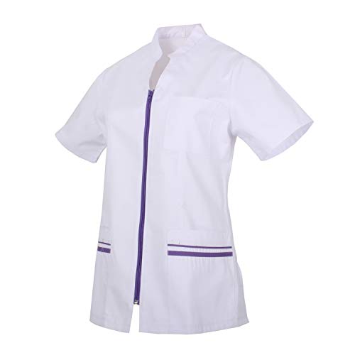 MISEMIYA - Casaca SEÑORA Mangas Cortas Uniforme Laboral CLINICA Estética Limpieza Veterinaria SANIDAD Médico Enfermería - Ref.702 - L, Blanco