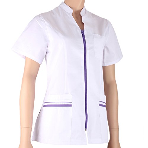 MISEMIYA - Casaca SEÑORA Mangas Cortas Uniforme Laboral CLINICA Estética Limpieza Veterinaria SANIDAD Médico Enfermería - Ref.702 - L, Blanco