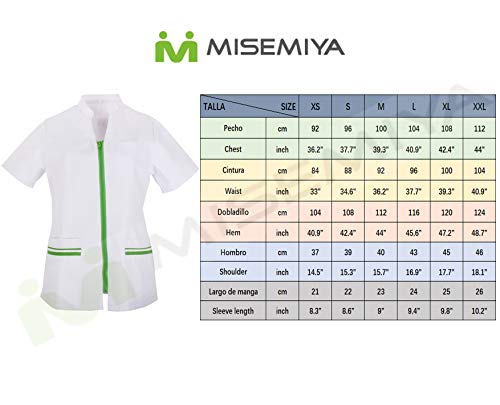 MISEMIYA - Casaca SEÑORA Mangas Cortas Uniforme Laboral CLINICA Estética Limpieza Veterinaria SANIDAD Médico Enfermería - Ref.702 - L, Blanco