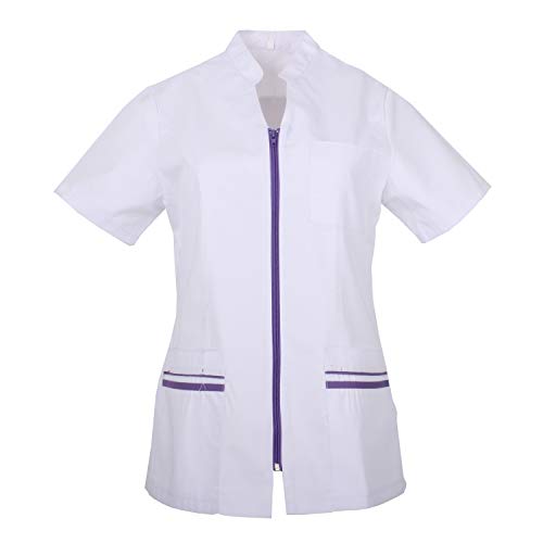 MISEMIYA - Casaca SEÑORA Mangas Cortas Uniforme Laboral CLINICA Estética Limpieza Veterinaria SANIDAD Médico Enfermería - Ref.702 - L, Blanco