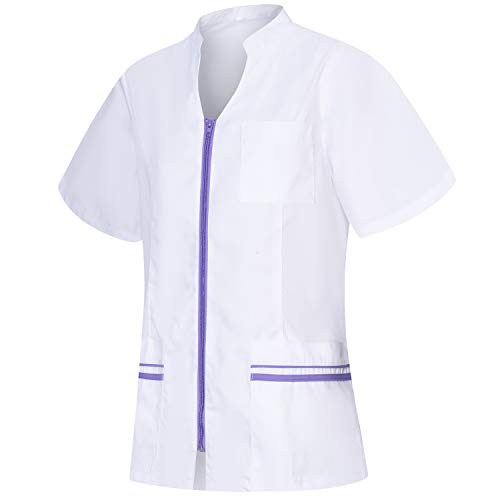 MISEMIYA - Casaca SEÑORA Mangas Cortas Uniforme Laboral CLINICA Hospital Limpieza Veterinaria SANIDAD HOSTELERÍA - Ref.702 - S, Lila
