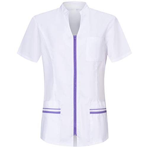 MISEMIYA - Casaca SEÑORA Mangas Cortas Uniforme Laboral CLINICA Hospital Limpieza Veterinaria SANIDAD HOSTELERÍA - Ref.702 - S, Lila