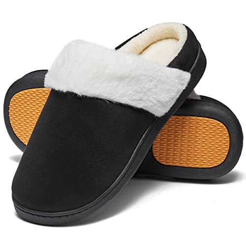 Mishansha Pantuflas Hombre Cálido Pantuflas Invierno Casa Zapatillas Felpa Zapatos para Mujer Negro 42 EU