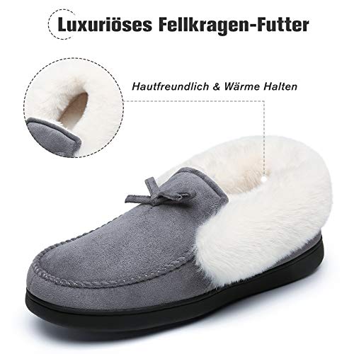 Mishansha Zapatillas Casa Invierno de Espuma Viscoelástica Mujer Antideslizantes CáLido Pantuflas Mujer de Interior y Exterior Gris Ahumado Gr.39