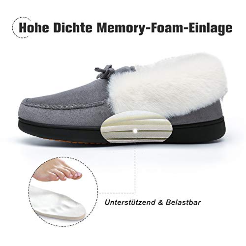 Mishansha Zapatillas Casa Invierno de Espuma Viscoelástica Mujer Antideslizantes CáLido Pantuflas Mujer de Interior y Exterior Gris Ahumado Gr.39