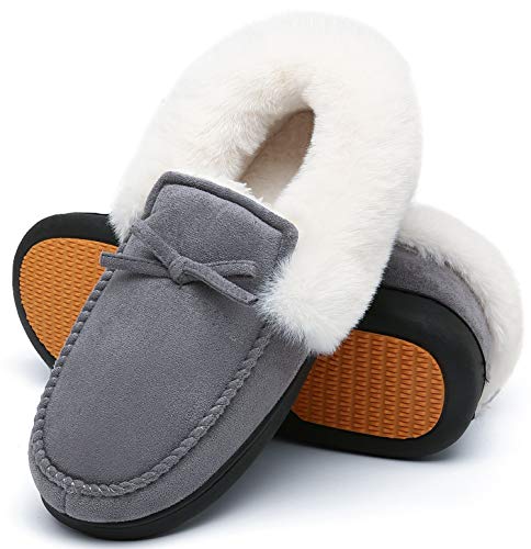 Mishansha Zapatillas Casa Invierno de Espuma Viscoelástica Mujer Antideslizantes CáLido Pantuflas Mujer de Interior y Exterior Gris Ahumado Gr.39
