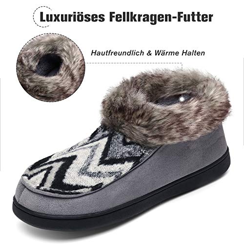 Mishansha Zapatillas de Casa Mujer Antideslizantes Pantuflas Mujer Cálido y Confortable Zapatillas de Espuma Viscoelástica Gris Oscuro Gr.39