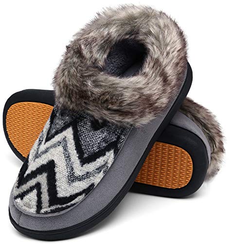 Mishansha Zapatillas de Casa Mujer Antideslizantes Pantuflas Mujer Cálido y Confortable Zapatillas de Espuma Viscoelástica Gris Oscuro Gr.39