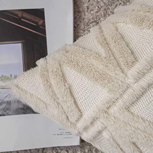 MIULEE Funda de Cojines Felpa Suave Funda de Almohada Lana de Imitación Moderna Decoración Invierno para Dormitorio Silla Oficina Cama Habitacion Salón 2 Piezas 45x45 cm Beige