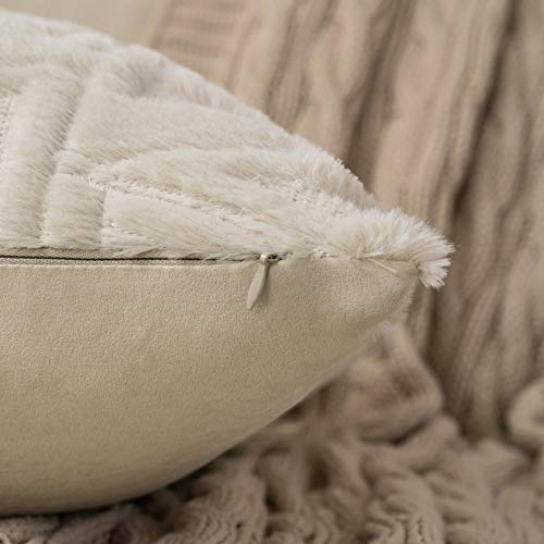 MIULEE Funda de Cojines Felpa Suave Funda de Almohada Lana de Imitación Moderna Decoración Invierno para Dormitorio Silla Oficina Cama Habitacion Salón 2 Piezas 45x45 cm Beige