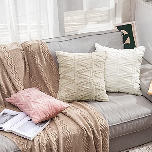 MIULEE Funda de Cojines Felpa Suave Funda de Almohada Lana de Imitación Moderna Decoración Invierno para Dormitorio Silla Oficina Cama Habitacion Salón 2 Piezas 45x45 cm Beige