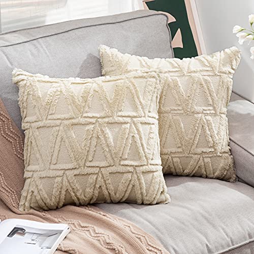 MIULEE Funda de Cojines Felpa Suave Funda de Almohada Lana de Imitación Moderna Decoración Invierno para Dormitorio Silla Oficina Cama Habitacion Salón 2 Piezas 45x45 cm Beige