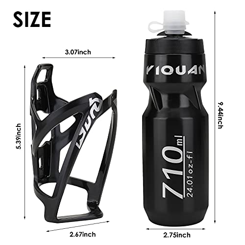 mlloaayo Botella de Agua para Ciclismo con Soporte, Botella Deportiva, Boquilla de Silicona Suave, Botella de Agua de plástico para Fitness, al Aire Libre, Escuela, Negro