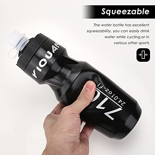 mlloaayo Botella de Agua para Ciclismo con Soporte, Botella Deportiva, Boquilla de Silicona Suave, Botella de Agua de plástico para Fitness, al Aire Libre, Escuela, Negro