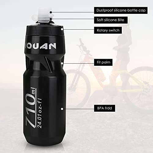 mlloaayo Botella de Agua para Ciclismo con Soporte, Botella Deportiva, Boquilla de Silicona Suave, Botella de Agua de plástico para Fitness, al Aire Libre, Escuela, Negro