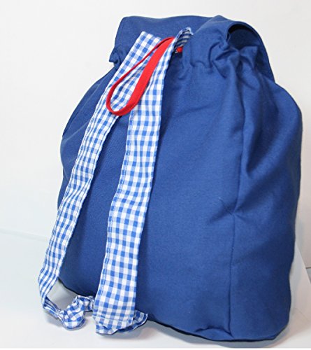 Mochila oso escuela confeccionada en loneta azulón y personalizada con nombre (28 x 30 x 14 cm. aproximadamente)