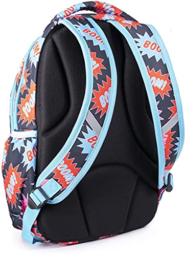Mochila Primary Boom - Cuatro Cremalleras con Tiradores Ergonómicos Metálicos - Mochila Escolar Ligera Impermeable con Dos Bolsillos Laterales con Goma - 43 x 34 x 23 cm - Ocean’s Wave