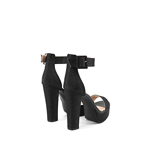 Modelisa - Sandalia Tacón Ancho Con Plataforma Hebilla Pulsera Tobilla Mujer (Negro, numeric_38)