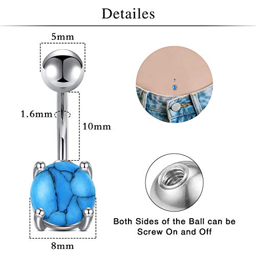 MODRSA 14G Piercing Ombligo 10MM 12 Estilo Turquesa CZ Opal Barriga Piercing Acero Quirúrgico Cuerpo Joyería de Corps para Mujeres Niña Banana Barbells Piercing