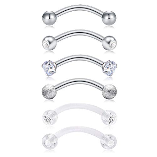 MODRSA 16G Acero quirúrgico Piercing Labio Ceja Ombligo Anillo Helix Cartilago Oreja Piercing Bananen Bar Piercing 6 Piezas Barra Curvada Piercing