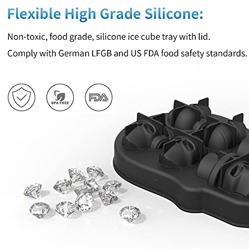 Molde para Cubitos de Hielo con Diseño de Xalavera Molde Hielo Calavera de Silicona con mini embudo Bandeja de Silicona de Color Negro Molde Calavera para Whisky Cócteles Cerveza y Zumos de Bebidas