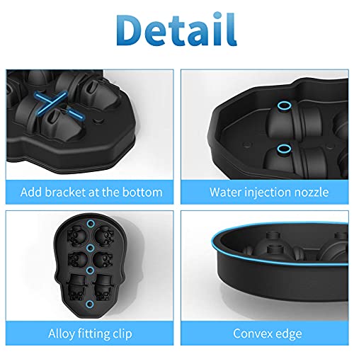 Molde para Cubitos de Hielo con Diseño de Xalavera Molde Hielo Calavera de Silicona con mini embudo Bandeja de Silicona de Color Negro Molde Calavera para Whisky Cócteles Cerveza y Zumos de Bebidas
