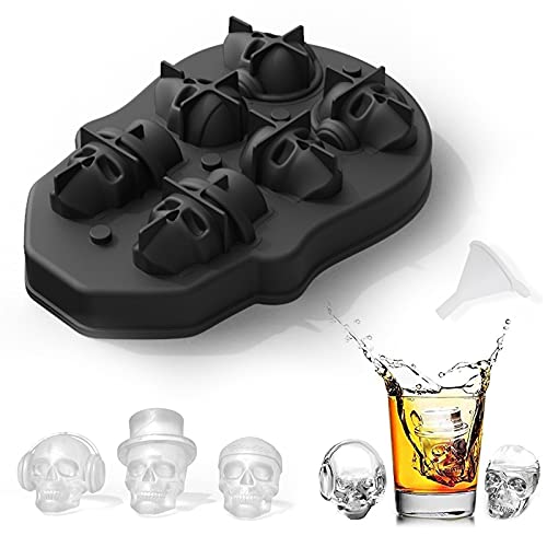 Molde para Cubitos de Hielo con Diseño de Xalavera Molde Hielo Calavera de Silicona con mini embudo Bandeja de Silicona de Color Negro Molde Calavera para Whisky Cócteles Cerveza y Zumos de Bebidas