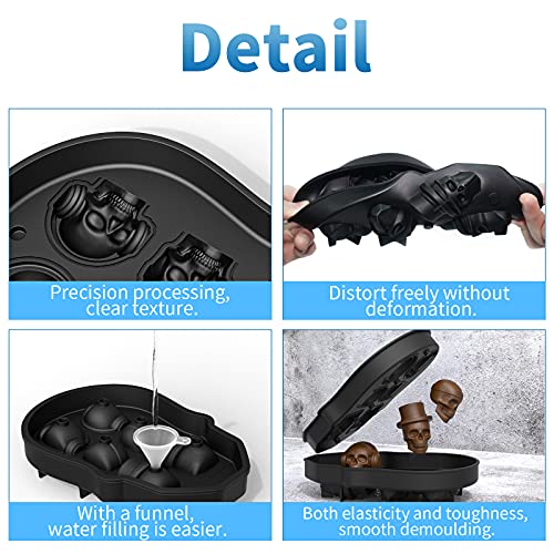 Molde para Cubitos de Hielo con Diseño de Xalavera Molde Hielo Calavera de Silicona con mini embudo Bandeja de Silicona de Color Negro Molde Calavera para Whisky Cócteles Cerveza y Zumos de Bebidas