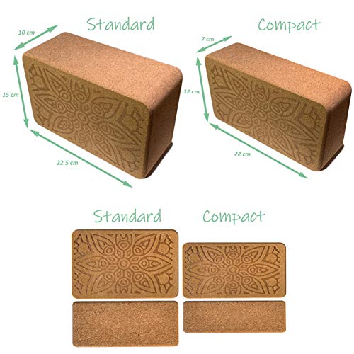 Món Bloque de Yoga de Corcho 100% Natural (Set de 2 Unidades) - Ladrillo Taco Yoga Block (Kit 2 Piezas) - Bloques Accesorios - También para Pilates y Fitness (Compact)