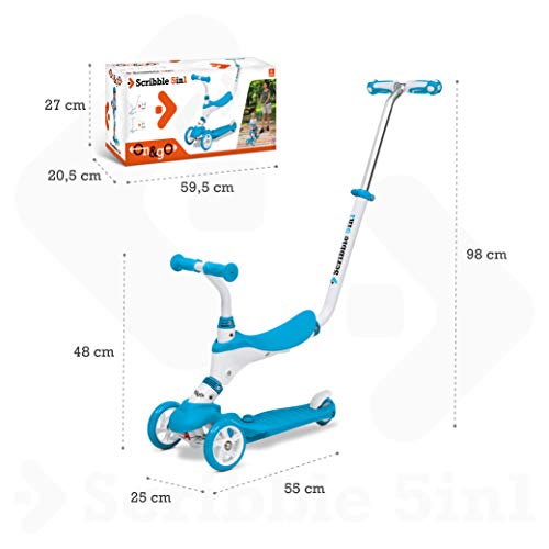 Mondo On&Go – Patinete para niños 5 en 1 – Patinete con Asiento, Pedales de Goma Blandos y Grandes Scooter de 3 Ruedas para niños – Edad de 1 a 5 años | Máximo 50 kg – Color Azul – 28572