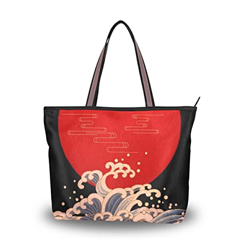 Monedero Compras Luz Peso Correa Nube japonesa Onda Grúa solar para Madre Mujeres Niñas Señoras Estudiante Tote Bolsa Bolsos Bolsos Bolsos