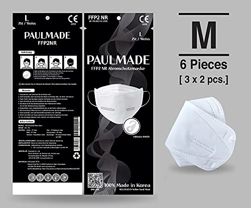MONEUAL Fabricado en Corea del Sur / [6 St] respirador FFP2 (M) / certificado CE / aprobado por Dermatest / empaquetado higiénicamente / clip nasal oculto / diseño 3D / 4 capas (Medium - unisex)