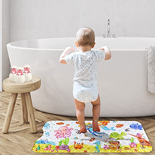 Moocuca Alfombrilla Antideslizante Bañera 100 x 40cm, Alfombra Baño Infantil con 200 Ventosas Fuertes, ​Motivos del Mundo Submarino Alfombrillas de Ducha para Bañera o Ducha