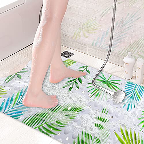Moocuca Alfombrilla Antideslizante Bañera 100 x 40cm, Alfombra Baño Infantil con 200 Ventosas Fuertes, ​Motivos del Mundo Submarino Alfombrillas de Ducha para Bañera o Ducha (Hoja Verde)