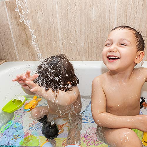Moocuca Alfombrilla Antideslizante Bañera 100 x 40cm, Alfombra Baño Infantil con 200 Ventosas Fuertes, ​Motivos del Mundo Submarino Alfombrillas de Ducha para Bañera o Ducha (Ballena Azul)