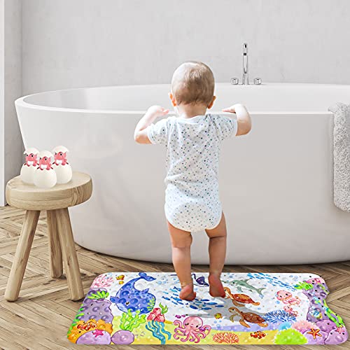 Moocuca Alfombrilla Antideslizante Bañera 100 x 40cm, Alfombra Baño Infantil con 200 Ventosas Fuertes, ​Motivos del Mundo Submarino Alfombrillas de Ducha para Bañera o Ducha (Ballena Azul)