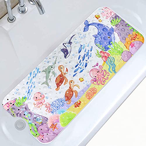 Moocuca Alfombrilla Antideslizante Bañera 100 x 40cm, Alfombra Baño Infantil con 200 Ventosas Fuertes, ​Motivos del Mundo Submarino Alfombrillas de Ducha para Bañera o Ducha (Ballena Azul)