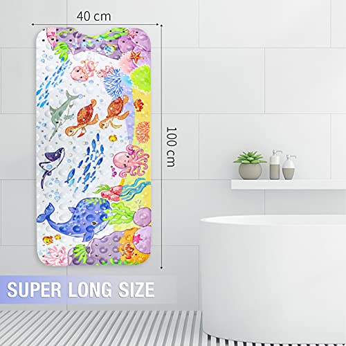 Moocuca Alfombrilla Antideslizante Bañera 100 x 40cm, Alfombra Baño Infantil con 200 Ventosas Fuertes, ​Motivos del Mundo Submarino Alfombrillas de Ducha para Bañera o Ducha (Ballena Azul)