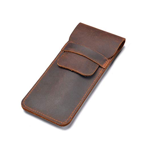 MOPOIN Estuche de cuero retro para bolígrafo, 16,5 x 7 cm Estuche para bolígrafo Estuche para bolígrafo suave Funda protectora para bolígrafo Vintage Portaplumas para 1-5 bolígrafos, marrón