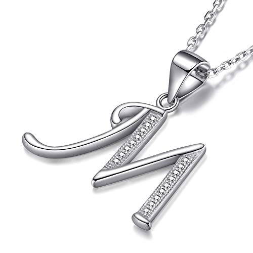 Morella Collar de Mujer con Colgante Letra M de 925 Plata rodiada con Piedras de circonita para Damas 45cm Color Blanco