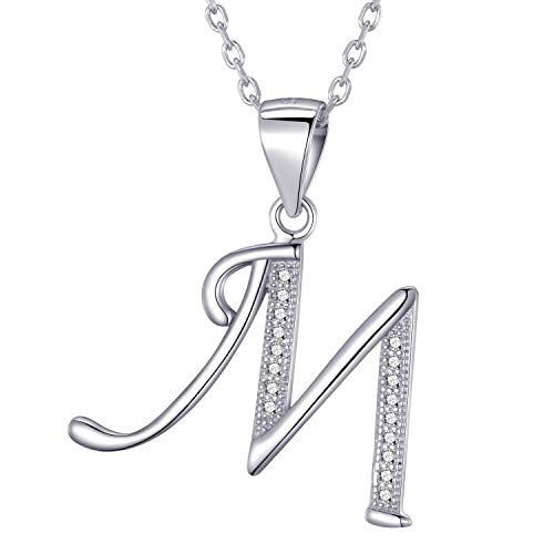 Morella Collar de Mujer con Colgante Letra M de 925 Plata rodiada con Piedras de circonita para Damas 45cm Color Blanco