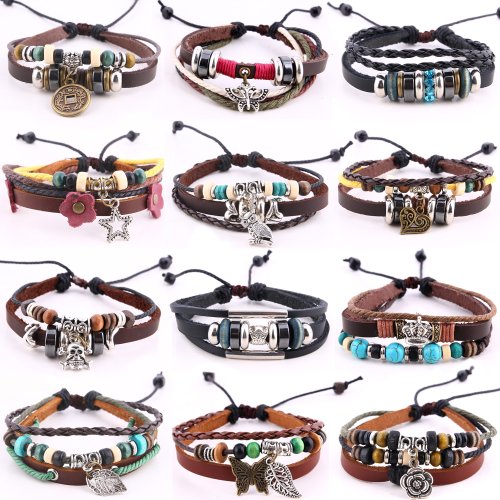 Morella pulsera de cuero para mujeres con colgante perlas y alas