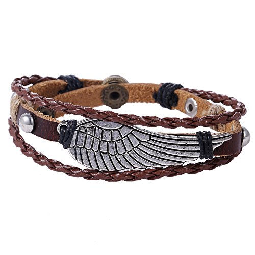Morella Pulsera de Cuero Trenzada de Color café con Colgante alas de ángel para Damas