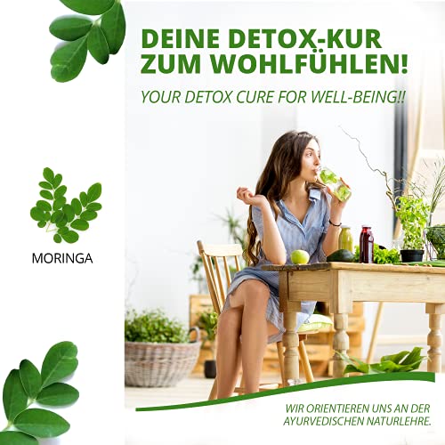 MoriVeda® Moringa Detox Tablets 900 mg I Moringa, linaza, hierba de cebada y espirulina como cura natural de purificación y desintoxicación I Vegano y sin gluten I 120 tabletas