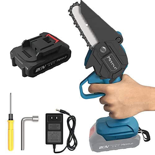 Motosierra Bateria, Mini Motosierra Eléctrica de 4 pulgadas 20v, Motosierra portátil sin cable para jardinería poda de árboles corte de madera, Batería y cargador incluidos