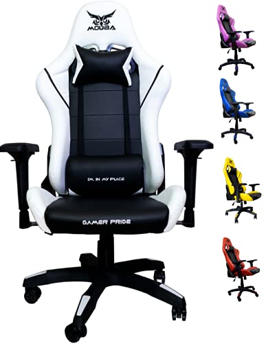 MOUBA Silla Gaming Silla Oficina Sillón Gamer Apoyabrazos 4D Diseño Ergonómico Función de Inclinación Soporta hasta 150 kg Colores (Blanco-Negro) Amarillo roja Azul Blanca Purpura Lila (Lila)