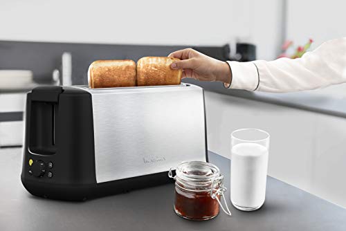 Moulinex Subito Select LS342D Tostadora, dos ranuras largas, 7 niveles de tostado, descongela y recalienta, función ECO, exterior acero inoxidable, bandeja recogemigas extraíble, palanca elevadora