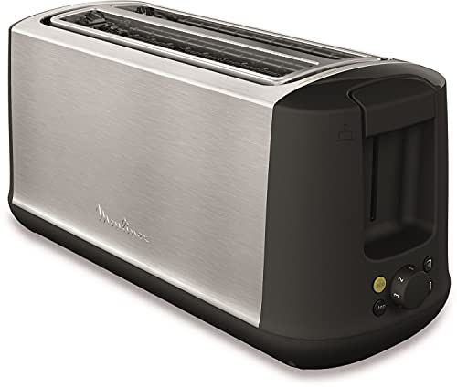 Moulinex Subito Select LS342D Tostadora, dos ranuras largas, 7 niveles de tostado, descongela y recalienta, función ECO, exterior acero inoxidable, bandeja recogemigas extraíble, palanca elevadora