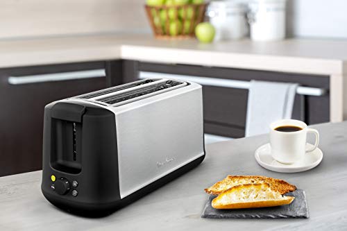 Moulinex Subito Select LS342D Tostadora, dos ranuras largas, 7 niveles de tostado, descongela y recalienta, función ECO, exterior acero inoxidable, bandeja recogemigas extraíble, palanca elevadora